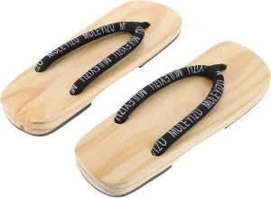 1 Pair Flip-Flops Walking Sandals Women Japanese Kimono Geta Japanese Sandals Women Japanese Traditional Sandals Japanese Geta Sandals Bamboo Sandals Wedge High Heel Women's Wooden Black,Khaki