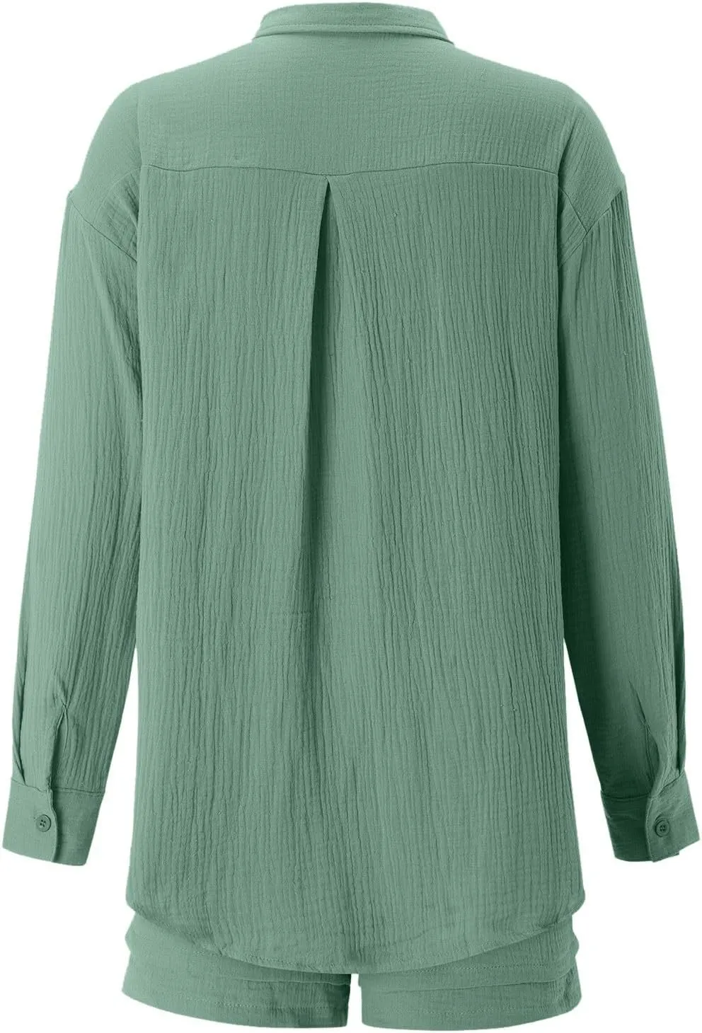 2 Piece Linen Set for Women Long Sleeve Button down Shirt and Shorts Tracksuit Lounge Set Matching Sets Women Clothing