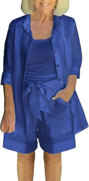 2 Piece Linen Set for Women Short Sleeve Button down Shirt and Shorts Tracksuit Lounge Set Fashion Trendy Clothes