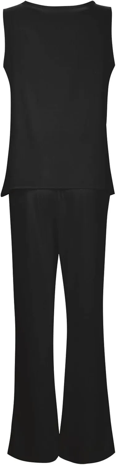 2 Piece Linen Sets for Women Short Sleeve Summer Tops Wide Leg Pants Casual Matching Tracksuits Travel Outfits