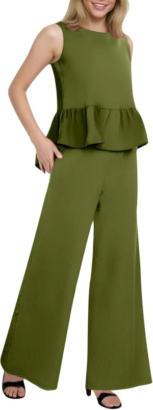 2 Piece Linen Sets for Women Summer Cotton Linen Casual Matching Set Short Sleeve T Shirts and Pants with Pockets