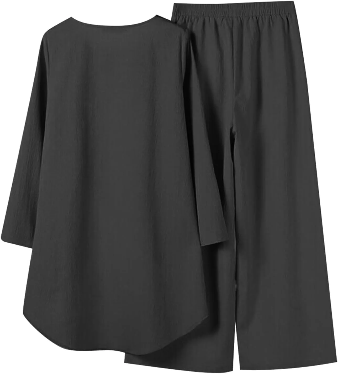 2 Piece Linen Sets for Women Summer Tracksuit Sets Short Sleeve Tops Long Pants Jogger Lounge Set with Pockets