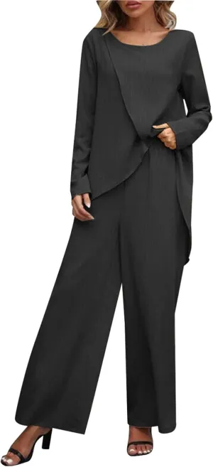 2 Piece Linen Sets for Women Summer Tracksuit Sets Short Sleeve Tops Long Pants Jogger Lounge Set with Pockets