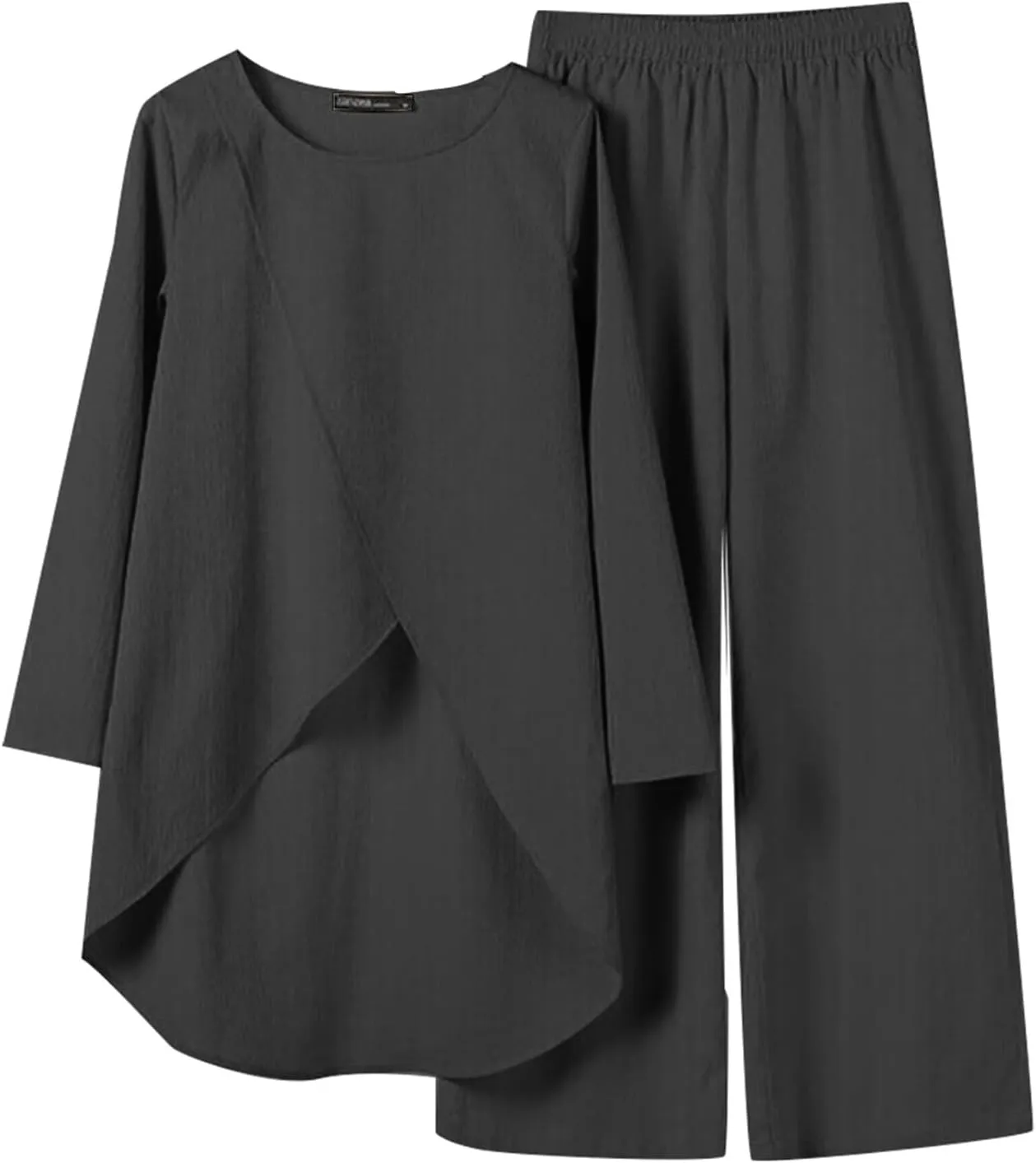 2 Piece Linen Sets for Women Summer Tracksuit Sets Short Sleeve Tops Long Pants Jogger Lounge Set with Pockets
