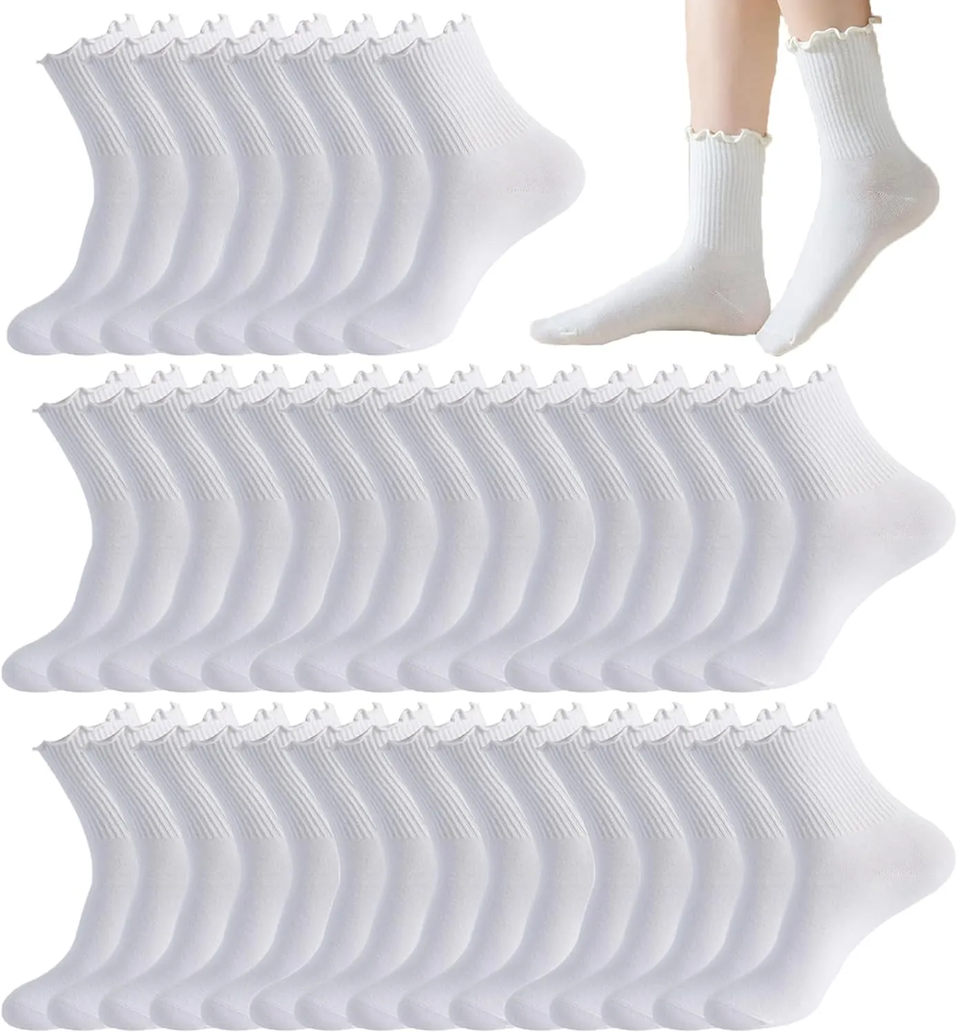 20 Pairs Ruffle Socks Soft Cotton Frilly Crew Socks Breathable Knit Ankle Socks for Women Girls