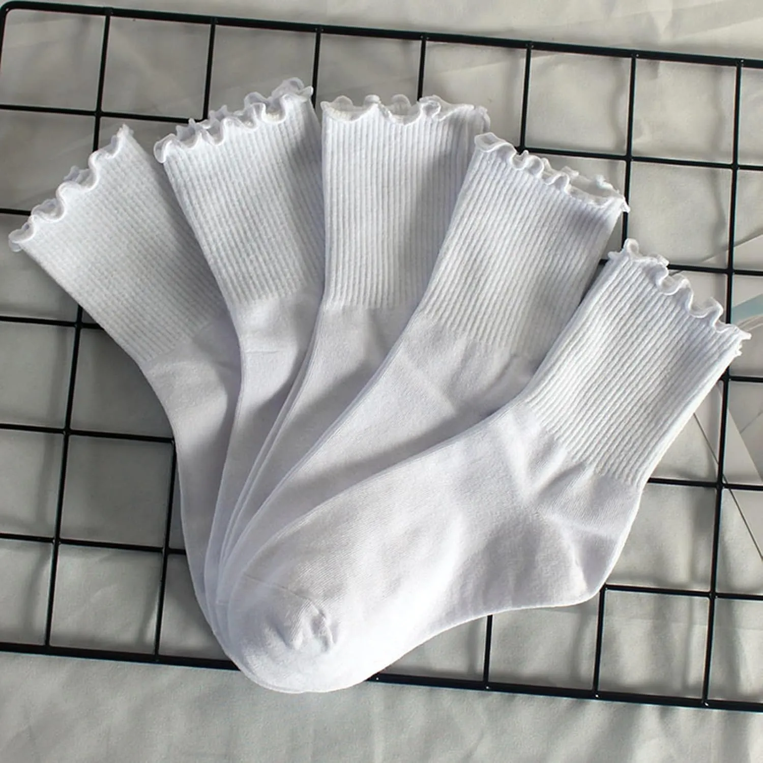 20 Pairs Ruffle Socks Soft Cotton Frilly Crew Socks Breathable Knit Ankle Socks for Women Girls