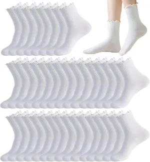 20 Pairs Ruffle Socks Soft Cotton Frilly Crew Socks Breathable Knit Ankle Socks for Women Girls
