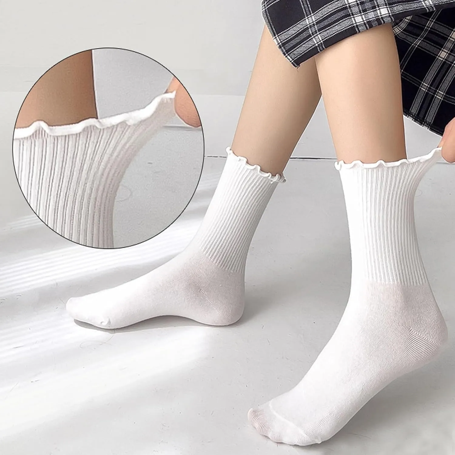 20 Pairs Ruffle Socks Soft Cotton Frilly Crew Socks Breathable Knit Ankle Socks for Women Girls