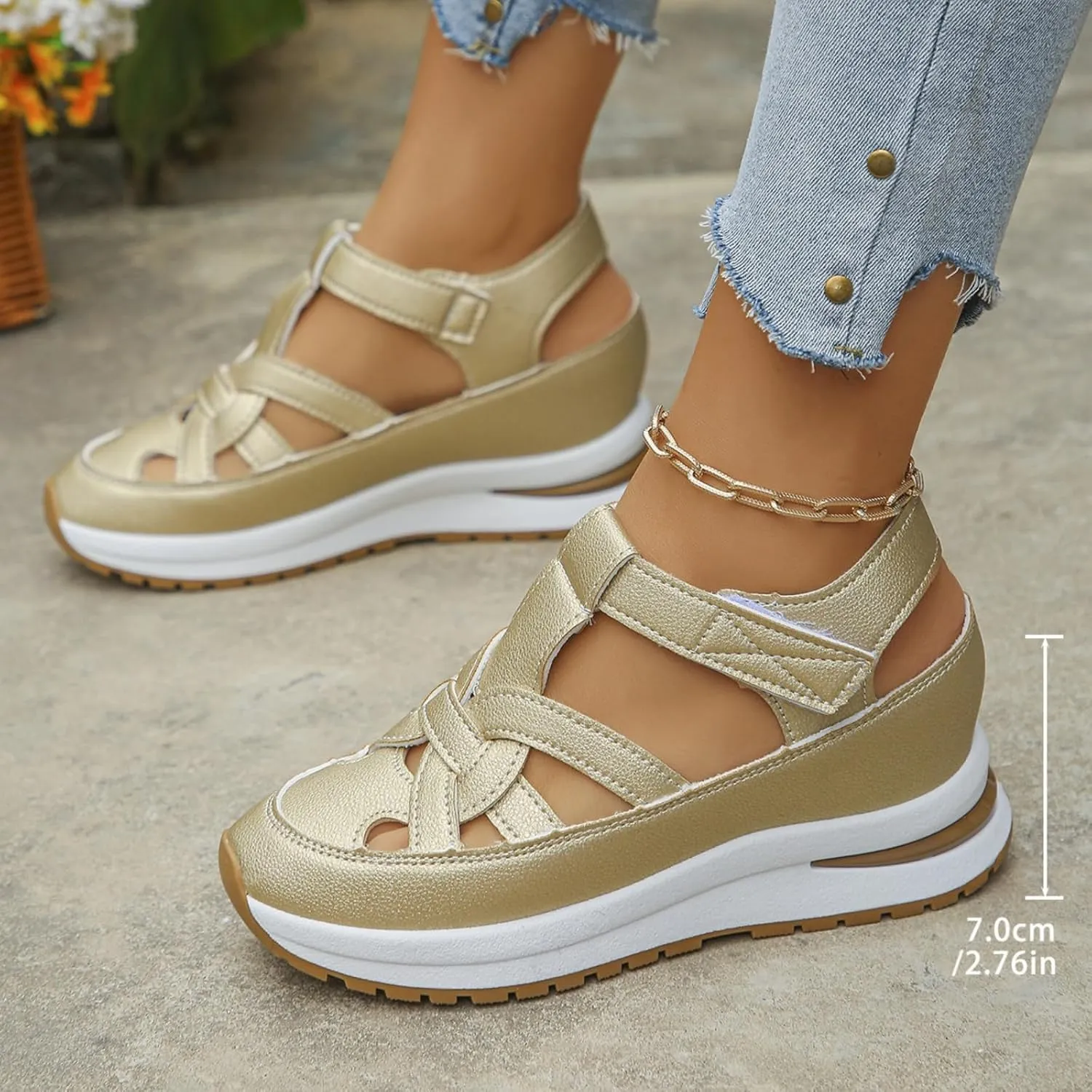 2025 Bomre Orthopedic Sandals, Women's Hollow Out Breathable Platform Wedge Sandals, Arch Support Closed Toe Shoes