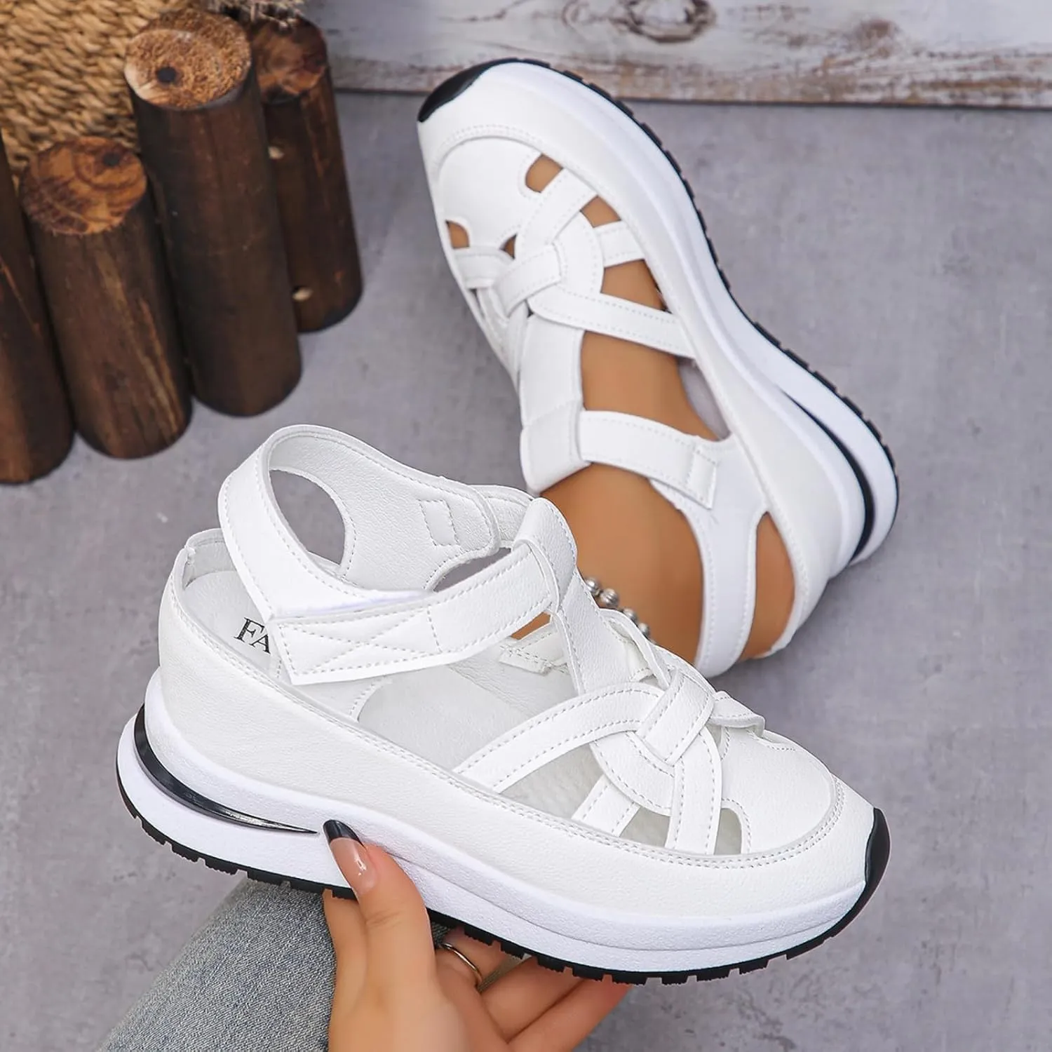 2025 Bomre Orthopedic Sandals, Women's Hollow Out Breathable Platform Wedge Sandals, Arch Support Closed Toe Shoes