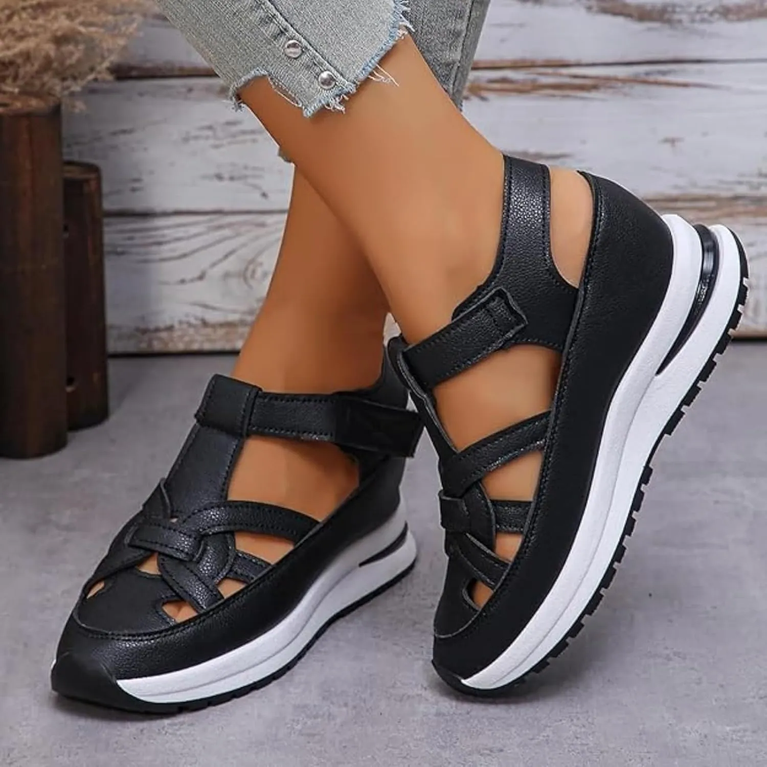 2025 Bomre Orthopedic Sandals, Women's Hollow Out Breathable Platform Wedge Sandals, Arch Support Closed Toe Shoes