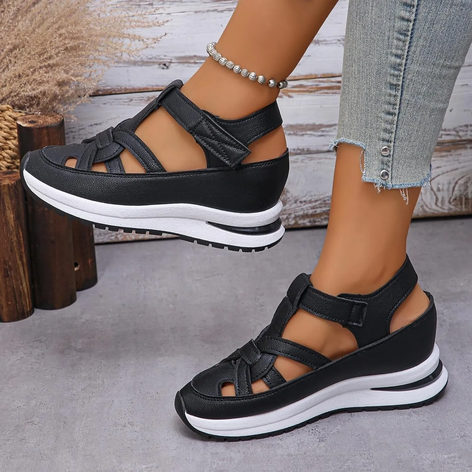 2025 Bomre Orthopedic Sandals, Women's Hollow Out Breathable Platform Wedge Sandals, Arch Support Closed Toe Shoes