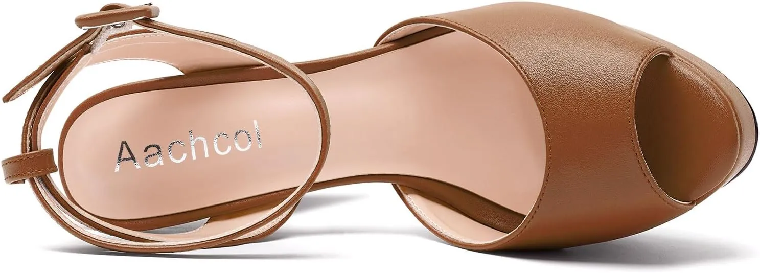 Aachcol Womens Chunky Block High Platform Heel Peep Open Toe Sandals Ankle Strap Slingback Buckle Prom Dress Summer 5.1 Inches Heels