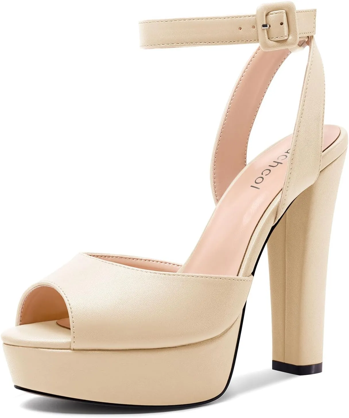Aachcol Womens Chunky Block High Platform Heel Peep Open Toe Sandals Ankle Strap Slingback Buckle Prom Dress Summer 5.1 Inches Heels