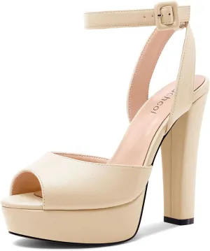 Aachcol Womens Chunky Block High Platform Heel Peep Open Toe Sandals Ankle Strap Slingback Buckle Prom Dress Summer 5.1 Inches Heels