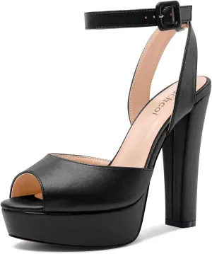 Aachcol Womens Chunky Block High Platform Heel Peep Open Toe Sandals Ankle Strap Slingback Buckle Prom Dress Summer 5.1 Inches Heels