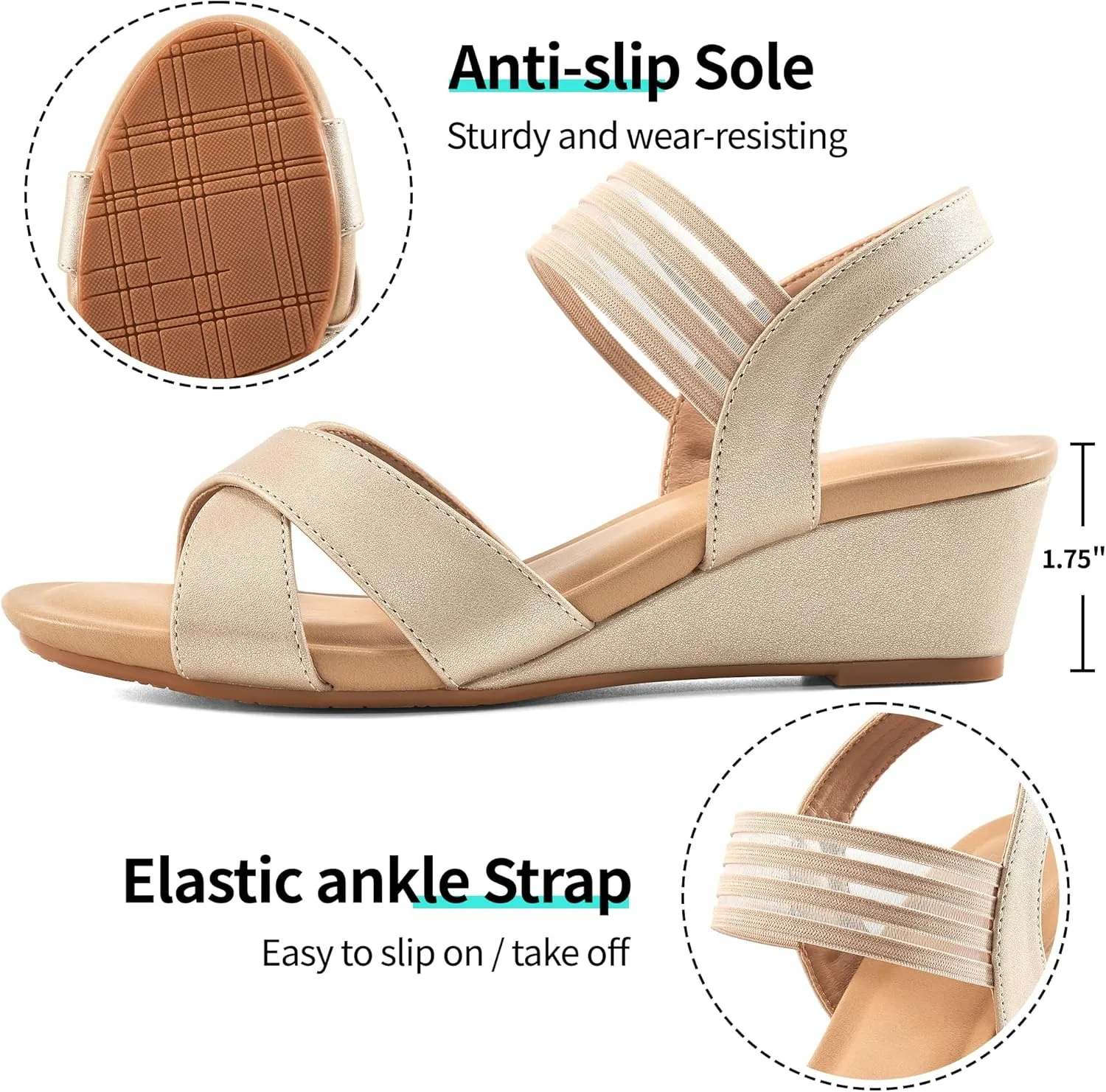 Ablanczoom Wedge Sandals for Women Dressy: Summer Comfortable Ankle Strap Womens Sandal Casual Dressy Wedges Shoes