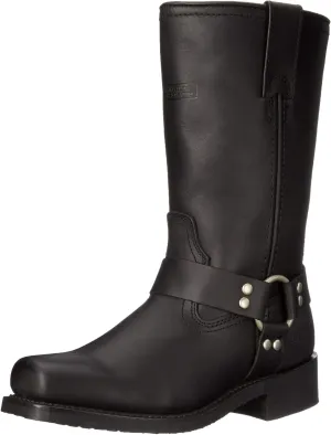 Ad Tec Woman's 12in Harness Straps Grain Leather Motorcycle Riding Boots, Black - Square Soft Toe with Neoprene Oil Resistant Sole and Heel
