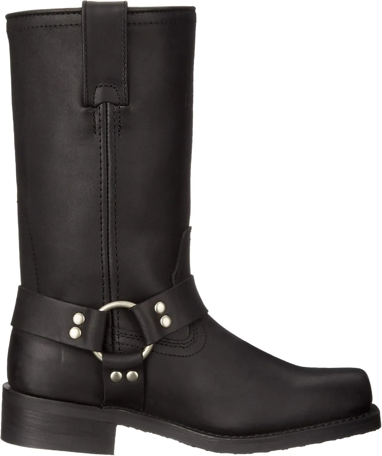 Ad Tec Woman's 12in Harness Straps Grain Leather Motorcycle Riding Boots, Black - Square Soft Toe with Neoprene Oil Resistant Sole and Heel