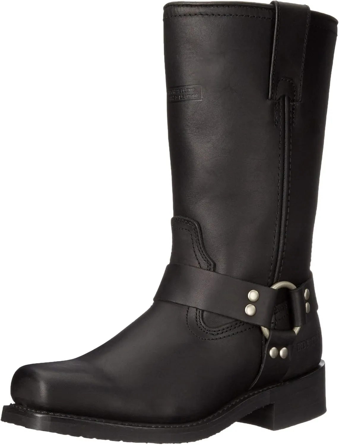 Ad Tec Woman's 12in Harness Straps Grain Leather Motorcycle Riding Boots, Black - Square Soft Toe with Neoprene Oil Resistant Sole and Heel