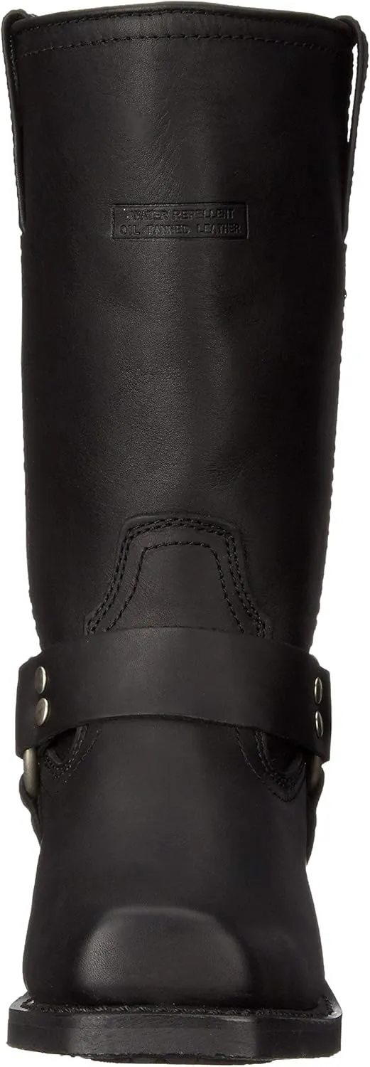Ad Tec Woman's 12in Harness Straps Grain Leather Motorcycle Riding Boots, Black - Square Soft Toe with Neoprene Oil Resistant Sole and Heel