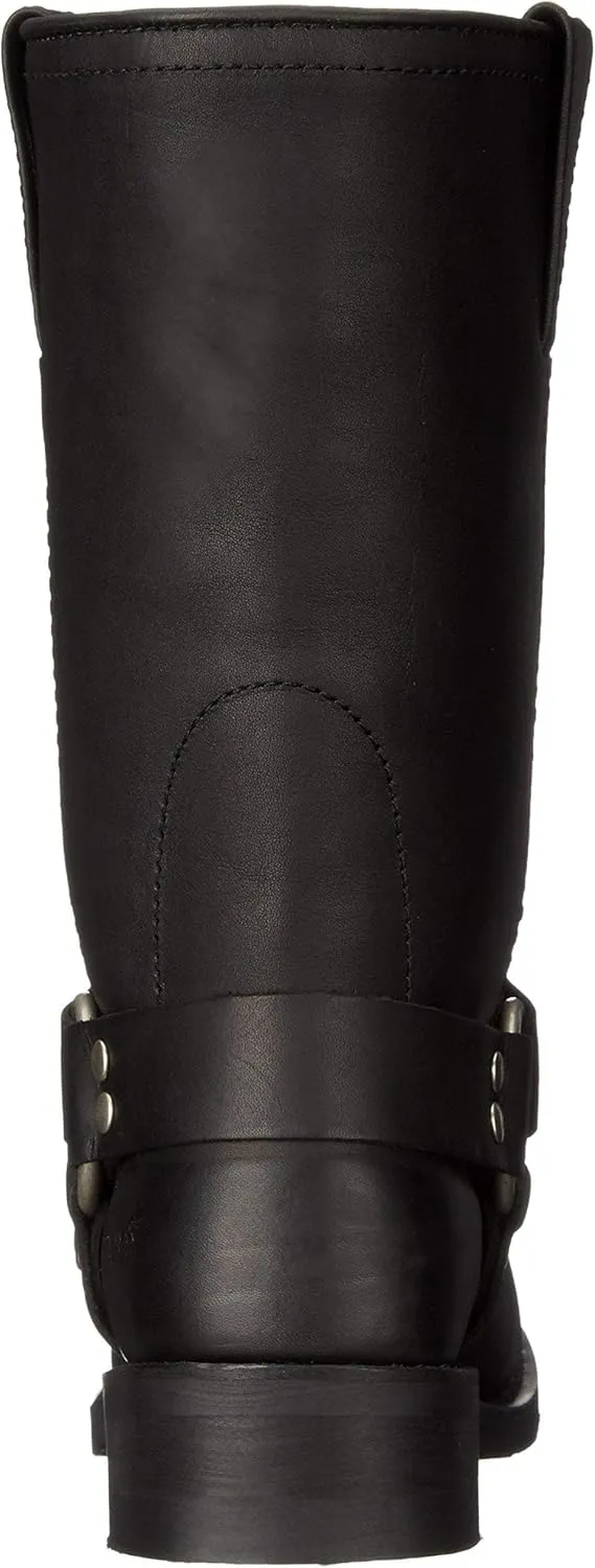 Ad Tec Woman's 12in Harness Straps Grain Leather Motorcycle Riding Boots, Black - Square Soft Toe with Neoprene Oil Resistant Sole and Heel