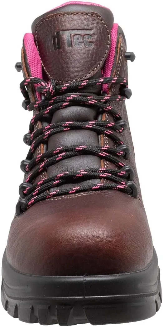 Ad Tec Women's 6 Inch Waterproof Soft Toe Work Boot, Full Grain Oiled Leather, Slip Resistant Rubber Outsole Brown Industrial