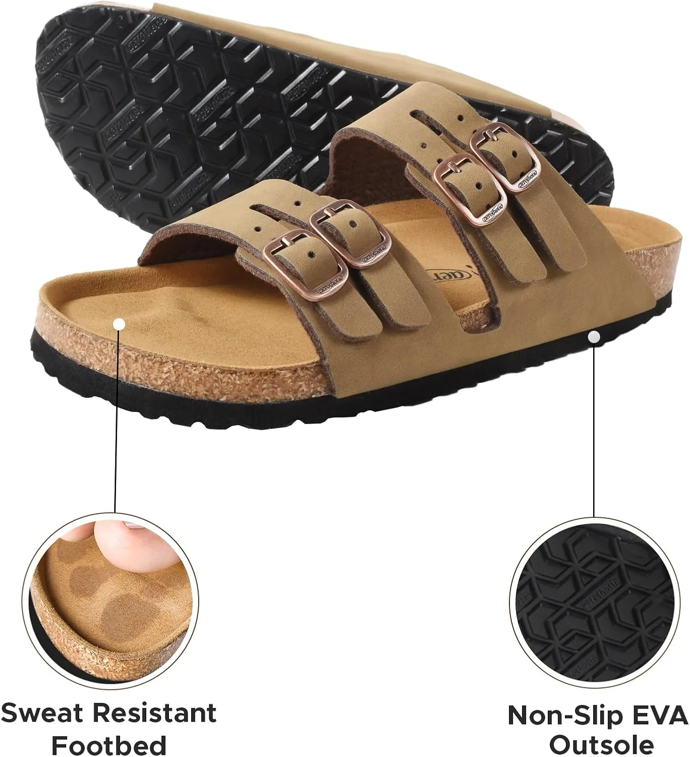 AEROTHOTIC Arch Support Recovery Slides for Women Comfy Memory Foam Cork Footbed Double Straps with Adjustable Buckle Slip on Beach Dressy Outdoor Ladies Sandals