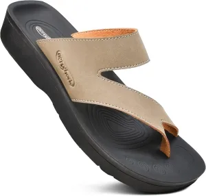 AEROTHOTIC Comfy Arch Support flip flops for women Split Toe Stylish Cushioned Strap with non-slip footbed Walking Dressy Sandals Indoor and Outdoor