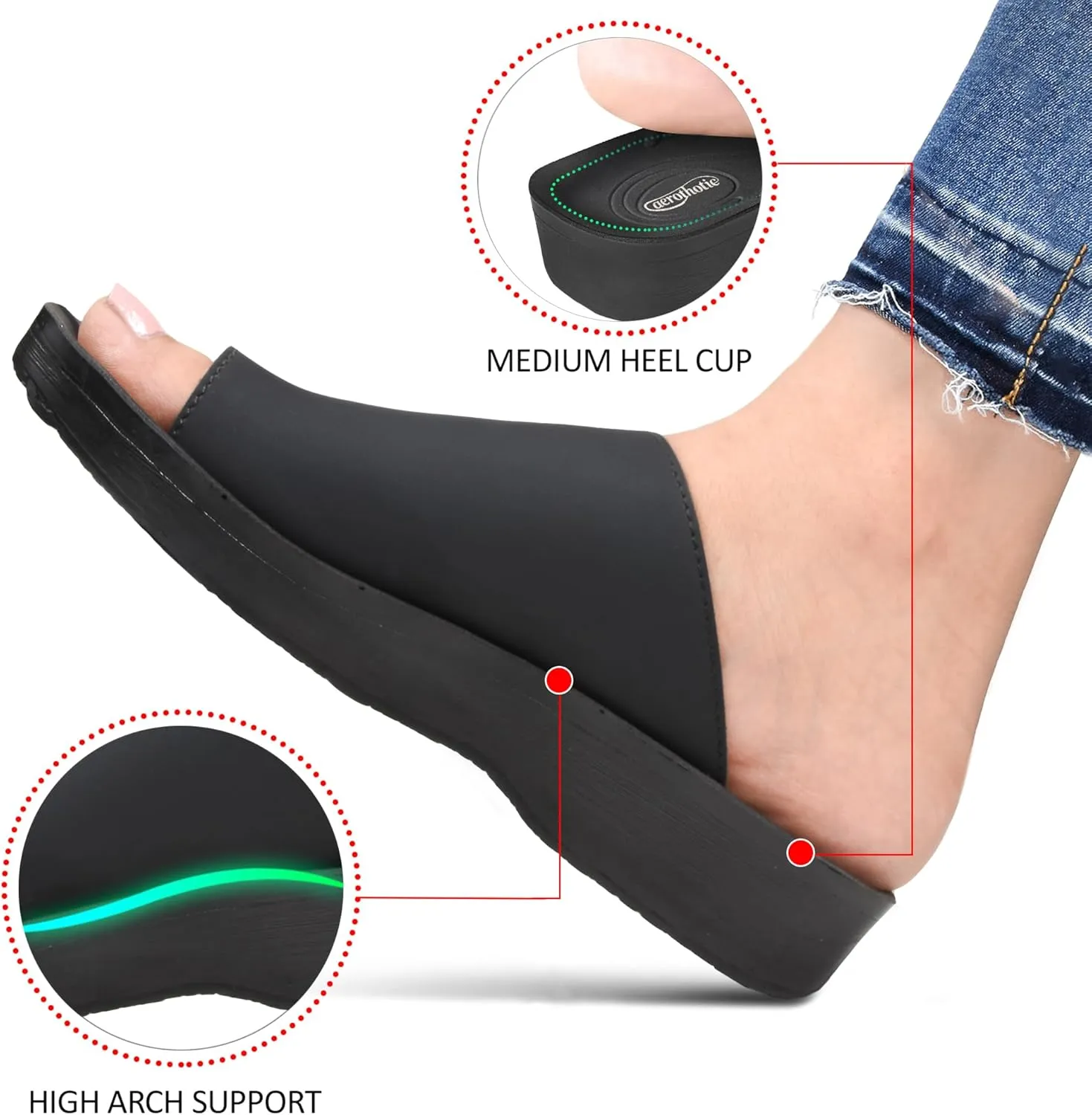 AEROTHOTIC Comfy Arch Support flip flops for women Split Toe Stylish Cushioned Strap with non-slip footbed Walking Dressy Sandals Indoor and Outdoor