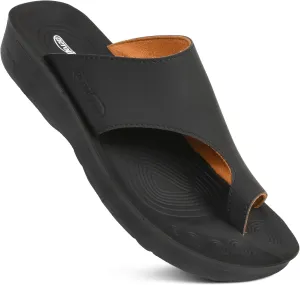 AEROTHOTIC Comfy Arch Support flip flops for women Split Toe Stylish Cushioned Strap with non-slip footbed Walking Dressy Sandals Indoor and Outdoor