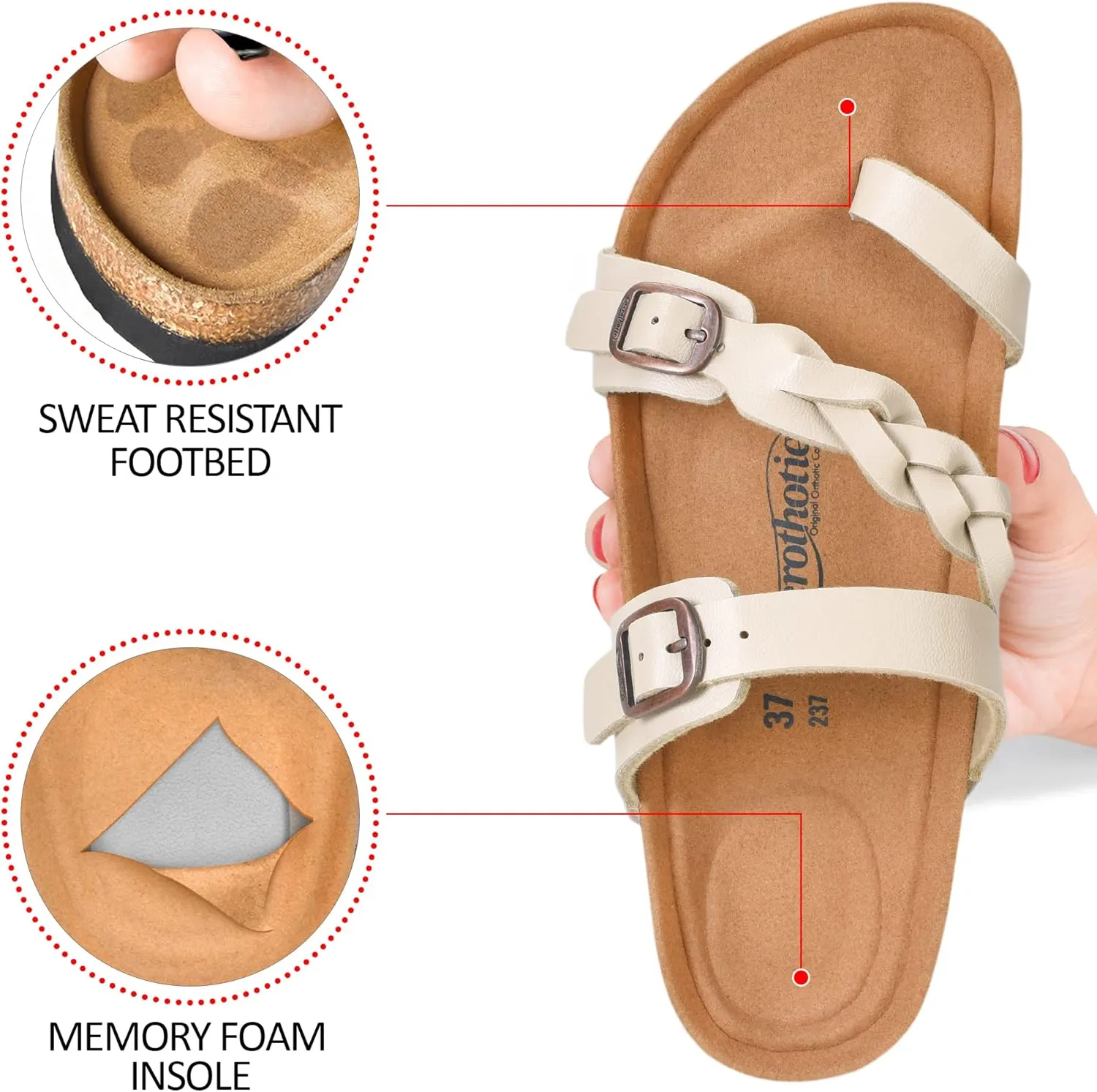 AEROTHOTIC Comfy Memory Foam Cork Sandals for Women Cute Dressy Adjustable Strappy Split Toe Slip On Vacation Essentials Women Footwear Open Toe Arch Support Slides