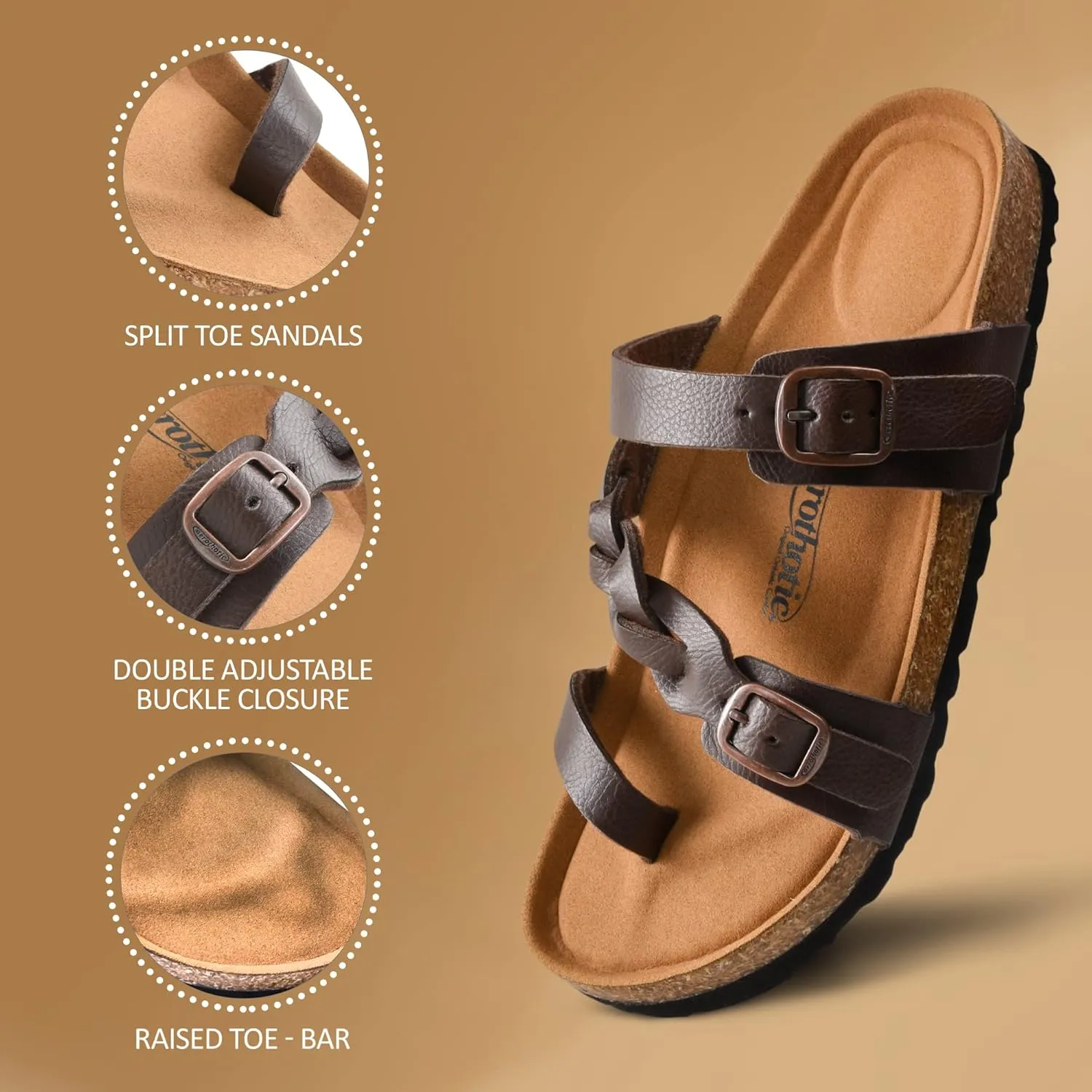AEROTHOTIC Comfy Memory Foam Cork Sandals for Women Cute Dressy Adjustable Strappy Split Toe Slip On Vacation Essentials Women Footwear Open Toe Arch Support Slides