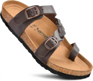 AEROTHOTIC Comfy Memory Foam Cork Sandals for Women Cute Dressy Adjustable Strappy Split Toe Slip On Vacation Essentials Women Footwear Open Toe Arch Support Slides