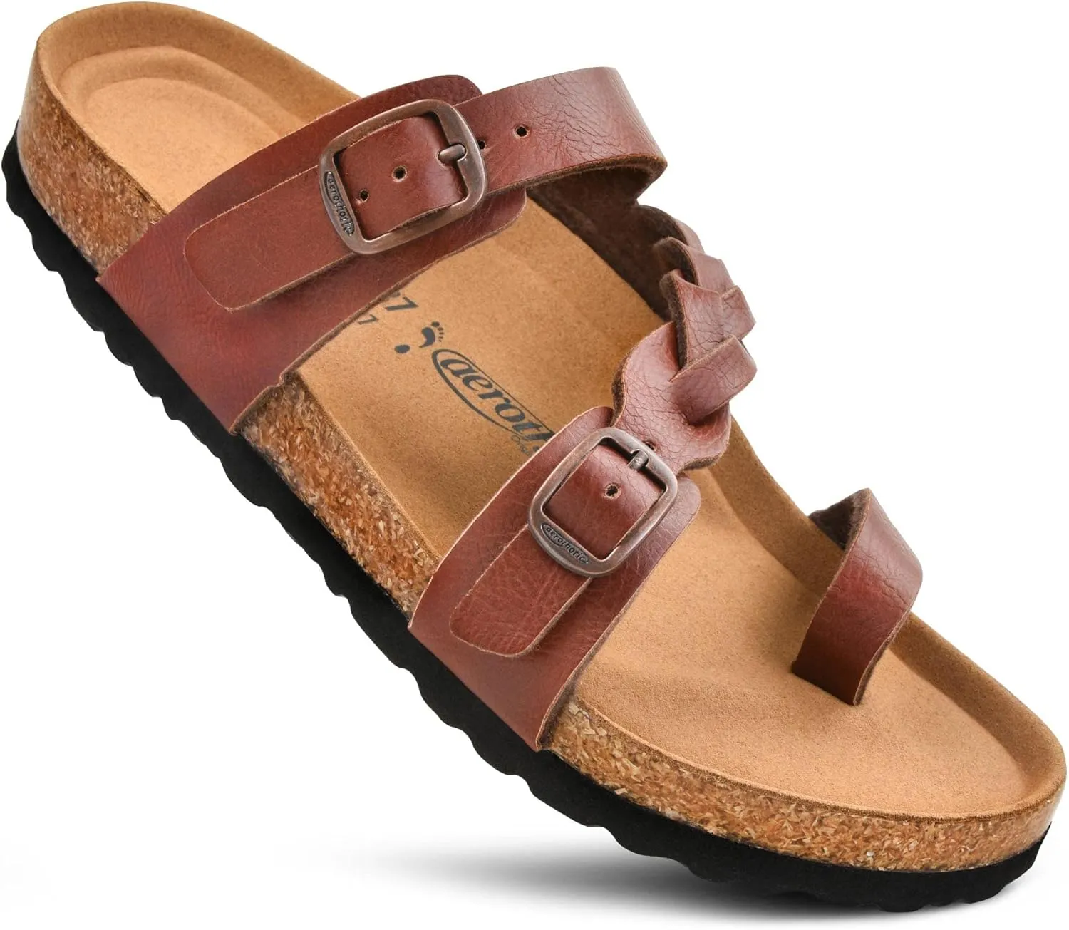 AEROTHOTIC Comfy Memory Foam Cork Sandals for Women Cute Dressy Adjustable Strappy Split Toe Slip On Vacation Essentials Women Footwear Open Toe Arch Support Slides