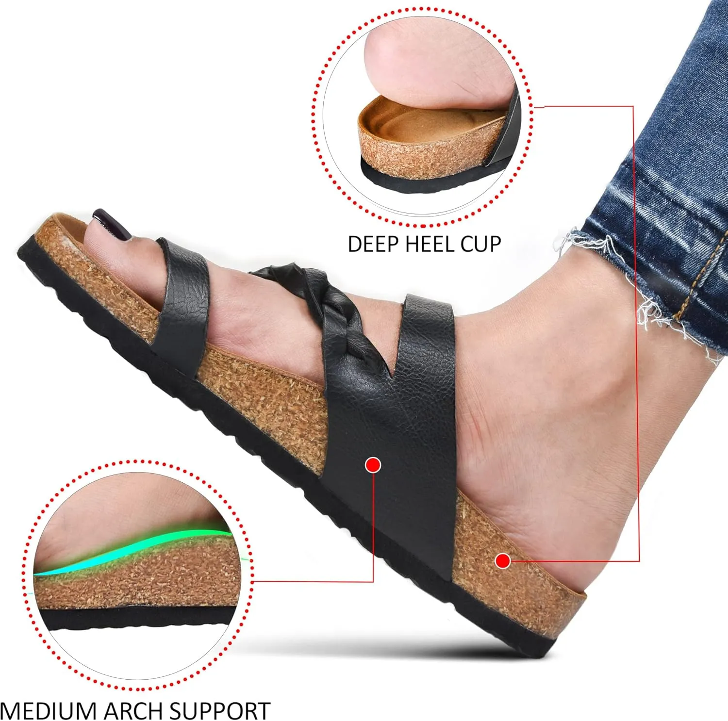 AEROTHOTIC Comfy Memory Foam Cork Sandals for Women Cute Dressy Adjustable Strappy Split Toe Slip On Vacation Essentials Women Footwear Open Toe Arch Support Slides
