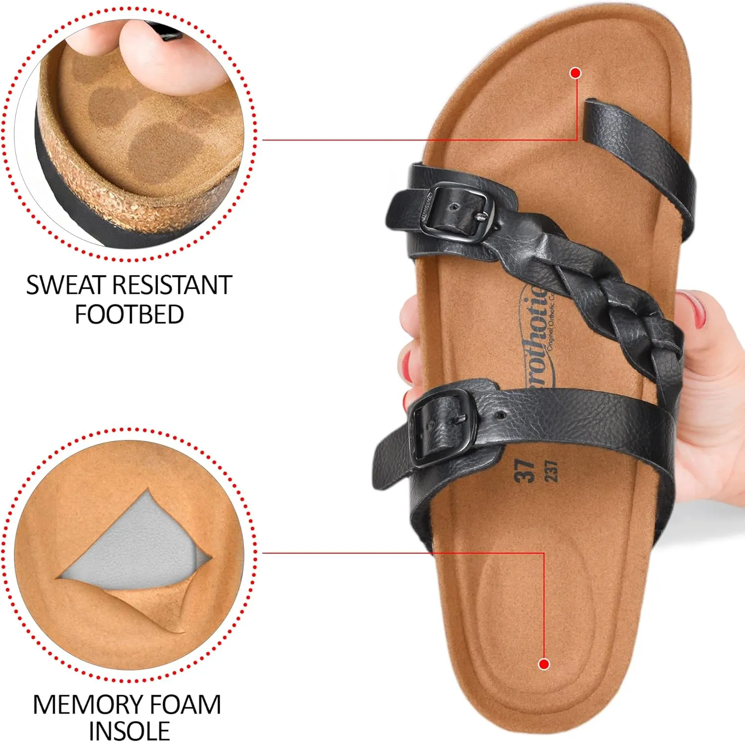 AEROTHOTIC Comfy Memory Foam Cork Sandals for Women Cute Dressy Adjustable Strappy Split Toe Slip On Vacation Essentials Women Footwear Open Toe Arch Support Slides