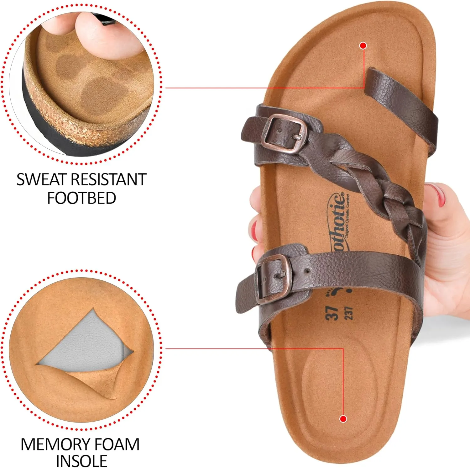 AEROTHOTIC Comfy Memory Foam Cork Sandals for Women Cute Dressy Adjustable Strappy Split Toe Slip On Vacation Essentials Women Footwear Open Toe Arch Support Slides