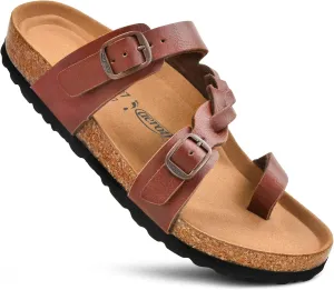 AEROTHOTIC Comfy Memory Foam Cork Sandals for Women Cute Dressy Adjustable Strappy Split Toe Slip On Vacation Essentials Women Footwear Open Toe Arch Support Slides