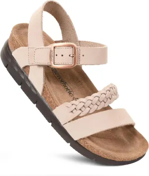 AEROTHOTIC Leather Platform Sandals with Arch Support Braided Straps Comfortable Wedge Sandals for Women Ideal for Walking Travel and Daily Use Slingback Slip-On