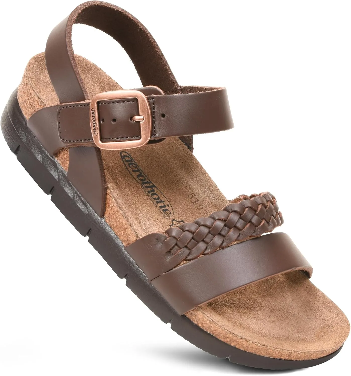 AEROTHOTIC Leather Platform Sandals with Arch Support Braided Straps Comfortable Wedge Sandals for Women Ideal for Walking Travel and Daily Use Slingback Slip-On