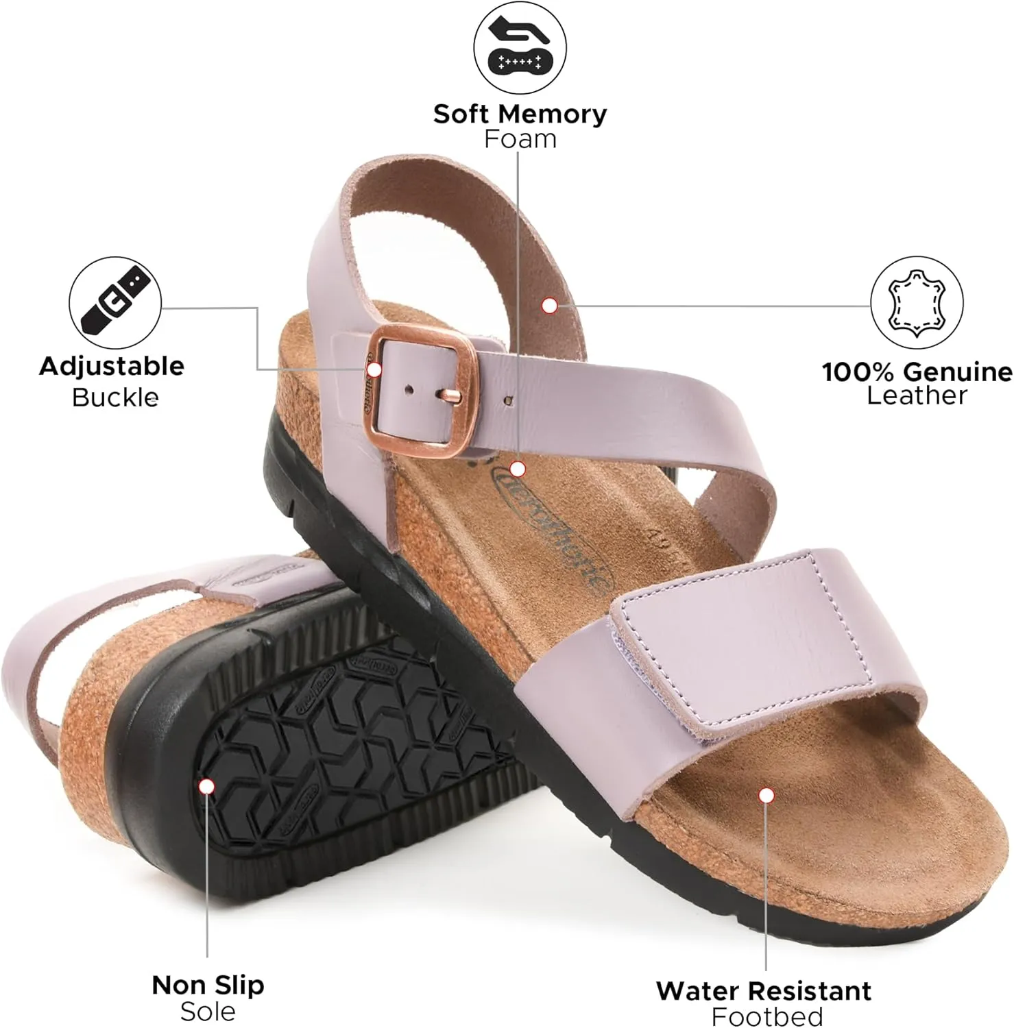 AEROTHOTIC Leather Platform Sandals with Arch Support Comfy Strap with Adjustable Buckle Slingback Open Toe Walking Indoor Outdoor Wedge Sandals for Women
