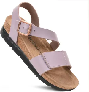 AEROTHOTIC Leather Platform Sandals with Arch Support Comfy Strap with Adjustable Buckle Slingback Open Toe Walking Indoor Outdoor Wedge Sandals for Women