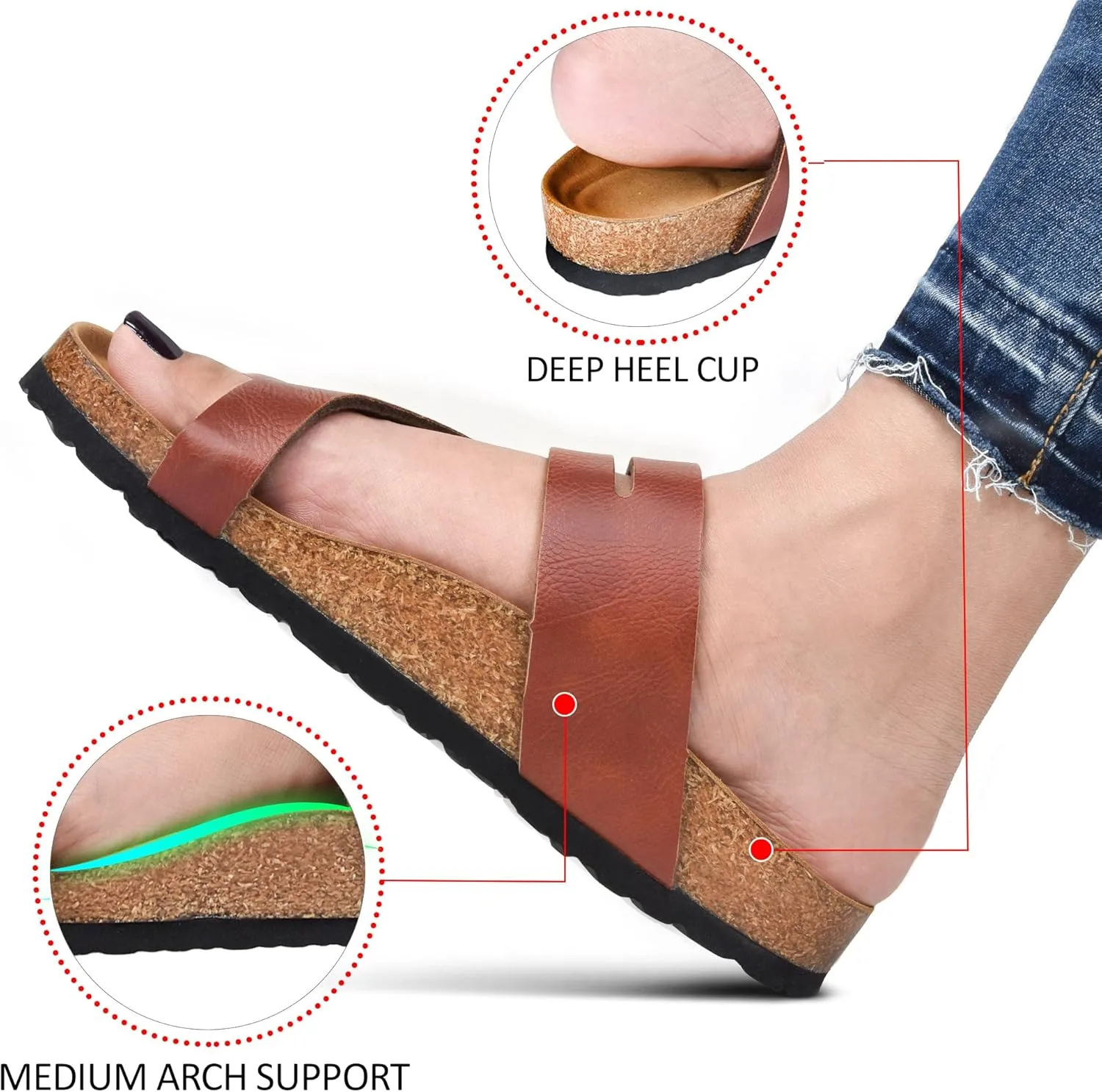 AEROTHOTIC Womens Strappy Slip-On Modern Memory Foam Cushion Footbed Outdoor Adjustable Buckle Cork Footbed Slides for Sandals with Comfortable Arch Support