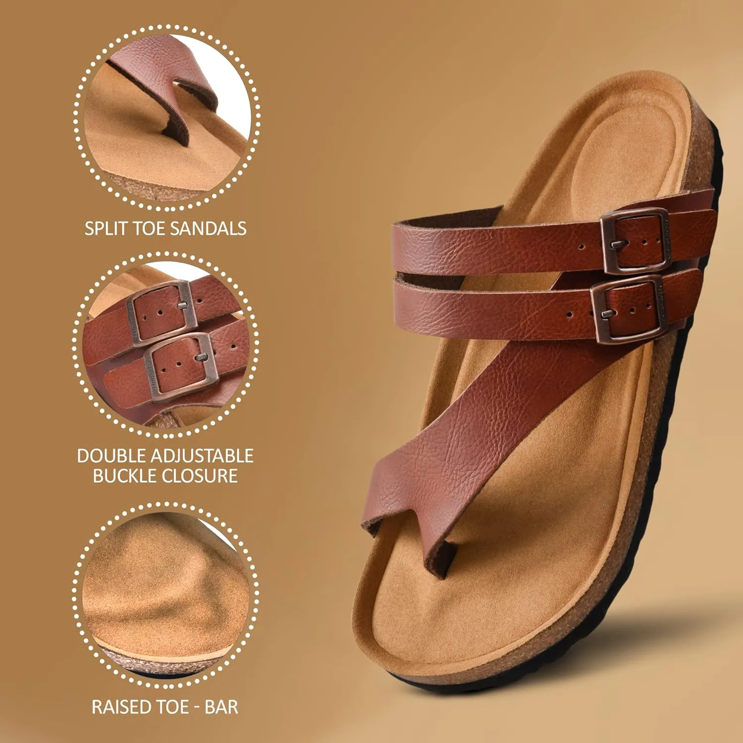 AEROTHOTIC Womens Strappy Slip-On Modern Memory Foam Cushion Footbed Outdoor Adjustable Buckle Cork Footbed Slides for Sandals with Comfortable Arch Support