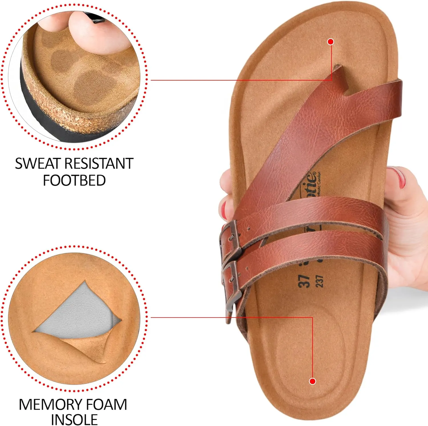 AEROTHOTIC Womens Strappy Slip-On Modern Memory Foam Cushion Footbed Outdoor Adjustable Buckle Cork Footbed Slides for Sandals with Comfortable Arch Support