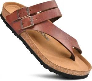AEROTHOTIC Womens Strappy Slip-On Modern Memory Foam Cushion Footbed Outdoor Adjustable Buckle Cork Footbed Slides for Sandals with Comfortable Arch Support