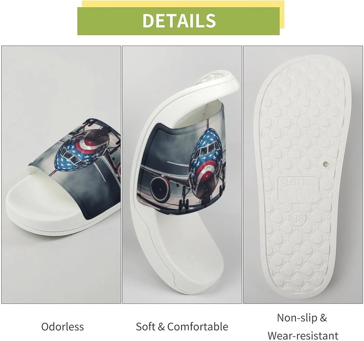 Aircraft Jets Home Slipper PVC Open Toe Shower Shoes Non-Slip Bathroom Sandals Pool Sandals for Men Women