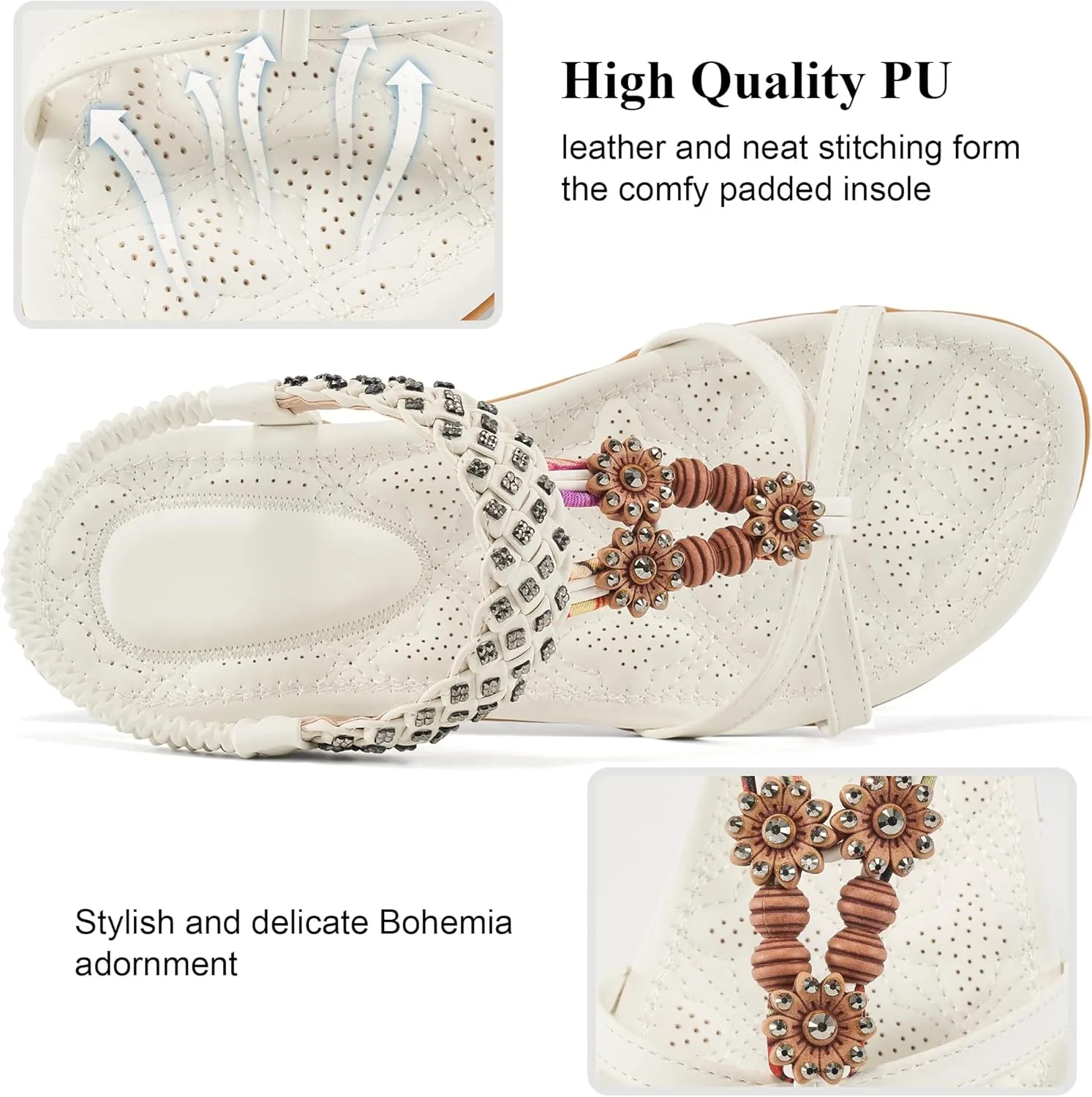 Alicegana Sandals for Women 2025 Dressy - Comfort Bohemian Summer Flats Ankle Elastic Strap Casual Walking Beach Shoes