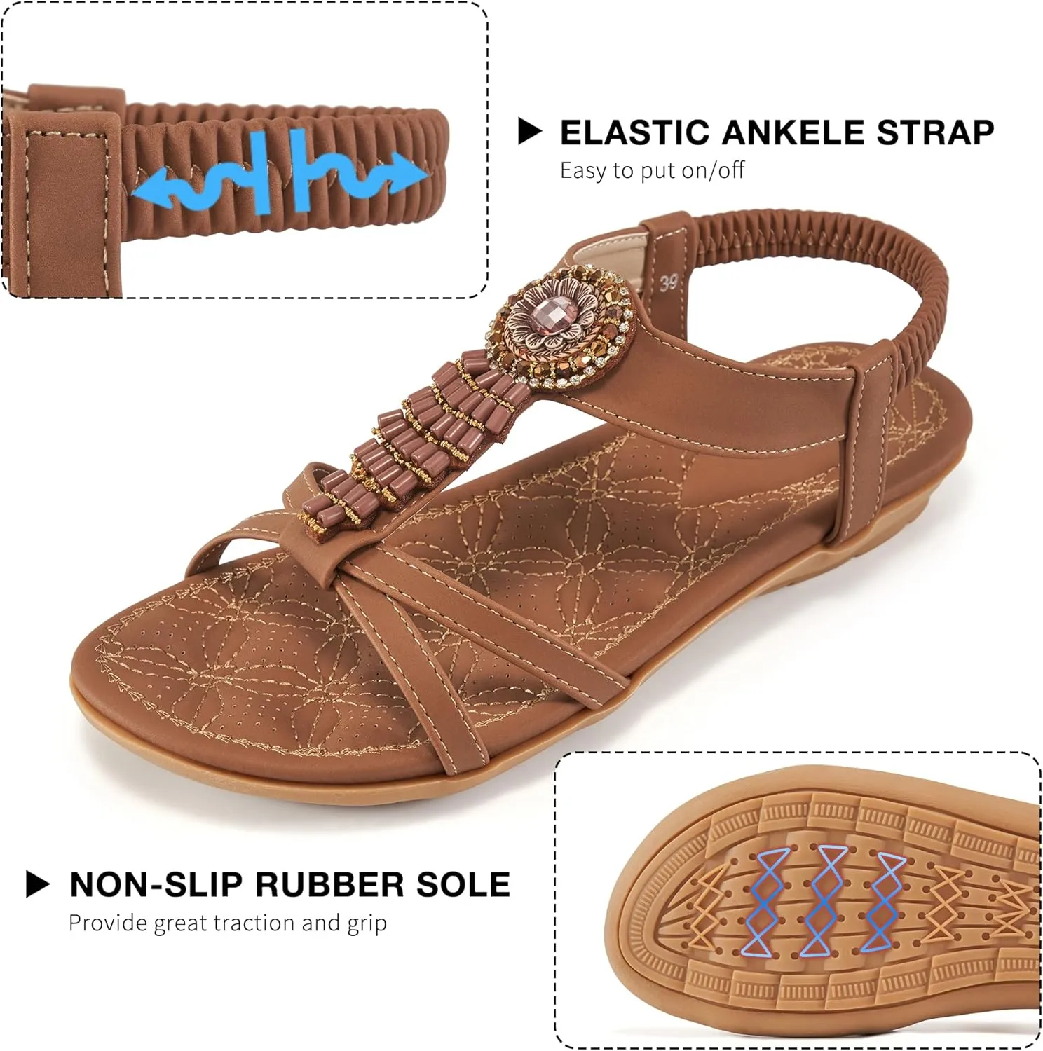 Alicegana Women's Flat Sandals Dressy Summer Comfortable Bohemian Walking Beach Travel Shoes